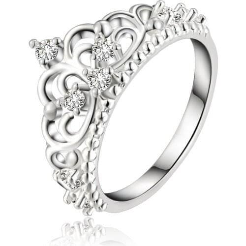 Wedding silver ring jewelry temperament exquisite charm zircon crystal crown ring fashion silver jewelry LR010