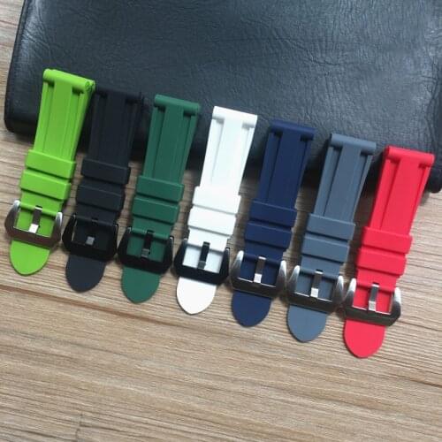 Soft 22mm 24mm Gray Red Black Blue Red White Green Silicone Rubber Watch band For Pam Bracelet Pilot Iwatch Oris Watch Strap