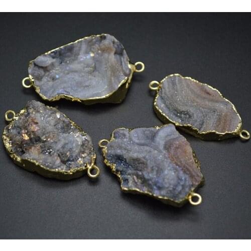 Two loops Natural Gray Rough Druzy Jewelry Connectors