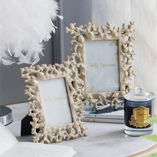 Mediterranean Coral Shell Photo Frames INS Style Conch Resin Pictures Certificates Frame Wall Desktop Decoration Craft 6/7/8Inch
