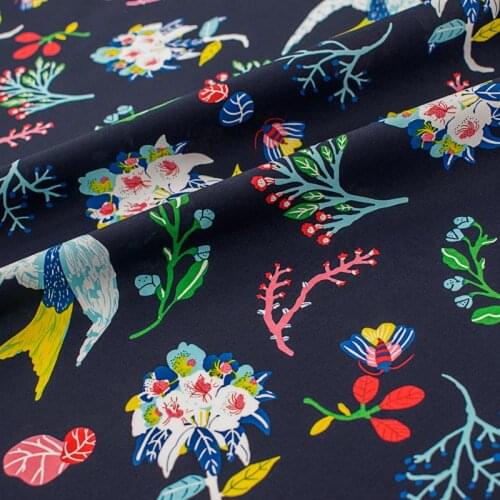 Deep Blue Flower And Plant Pure Cotton Fabric For Dress Платье Tissus Au Mètre Telas Por Metro Sewing Ткань Для Шитья Vestidos