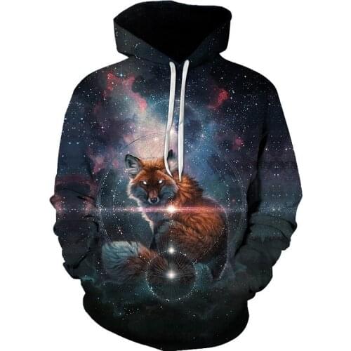 New 3D Print Fox Galaxy Women/Men Sweatshirt Hoodies Stars Front Pocket Loose Hooded Hoodie Long Sleeve Unisex clothing Outwear