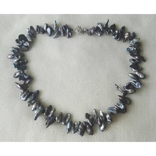 Unique Pearls jewellery Store Black Color Baroque Genuine Freshwater Pearl Necklace Charming Women Party Gift Jewelry