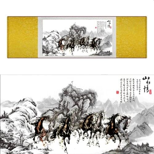 Top quality Chinese Horse silk painting Horse art painting Silk scroll art painting eight horse painting19062811