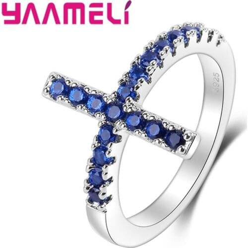 Cheap Sale Blue Cubic Zirconia Rings For Women Gifts Trendy 925 Sterling Silver Ring Wedding Engagement Jewelry Bijoux