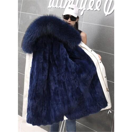 RosEvans 2020 New Natural Fur Parkas Winter Womens Coat Detachable Rabbit Fur Linner Warm Full Real Fur Hooded Jacket Female