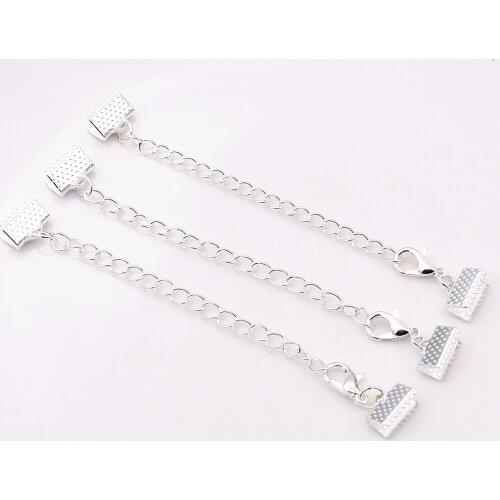 10pcs Crimp end caps lobster clasps extended extension chains flat leather Cord End Cap jump rings String ribbon clip Foldover