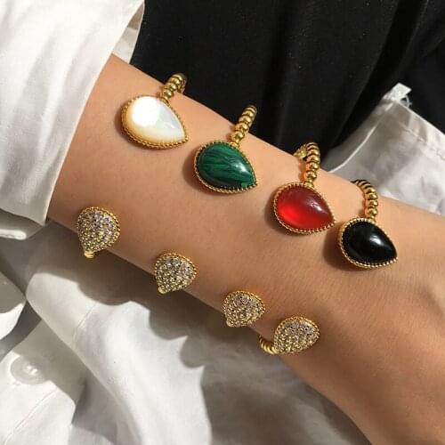 4 colors dubai gold jewelry fashion women drop water shape pear bangle luxury brand jewelry full cz zircon shell bracelet