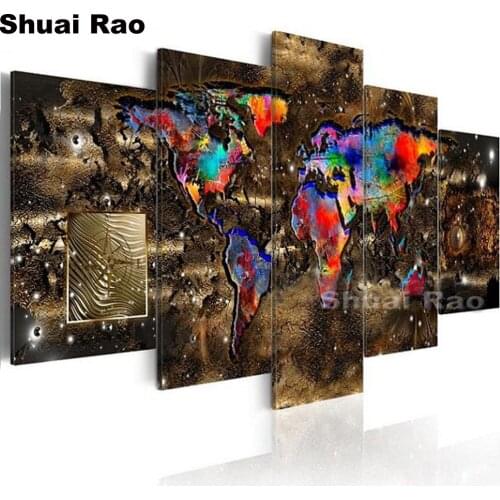5 pcs world map diamond painting cross stitch diamond embroidery full square drill diamond mosaic abstract scenery office decor