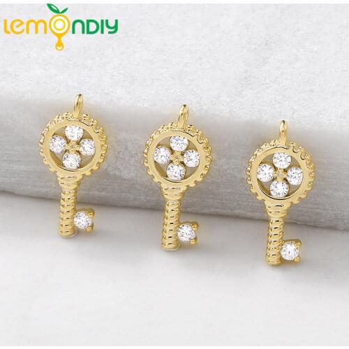 4PCS 6x12.5MM 24K Champagne Gold Color Plated Brass with Zircon Keys Charms Pendants High Quality Diy Jewelry Accessories