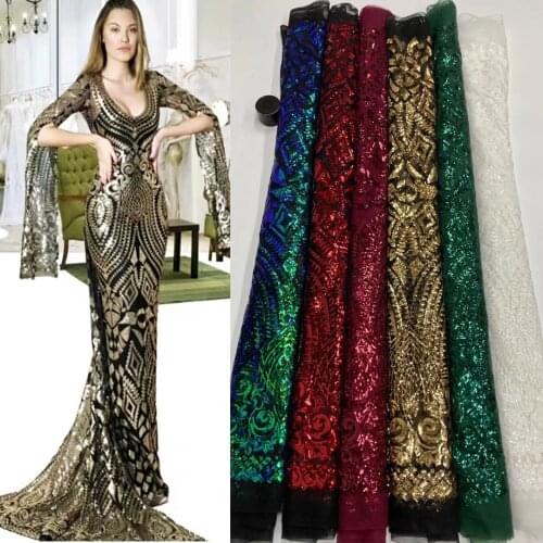 6 colors (5yards/pc) Beautiful embroidered French lace shining African sequins net lace fabric for wonderful party dress FJY371