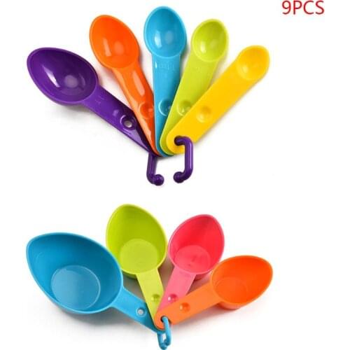 9pcs Colorful Kitchen Measuring Spoon Cup Coffee Sugar Flour Teaspoon with Scale