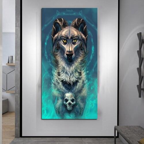 Abstract Wolf with Skull Paintings Wall Art Canvas Painting Animal Posters and Prints Wall Pictures for Gallery Home Decoration