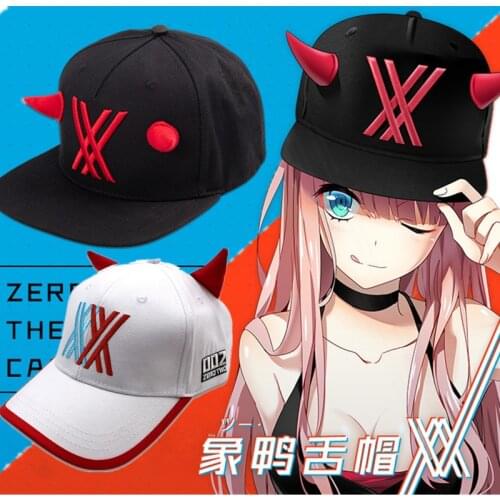Anime darling in the franxx hat Cosplay prop Accessories Zero Two 02 Adjustable Baseball Caps Cosplay Anime Cartoon Hat Cap Gift