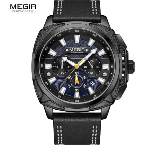 MEGIR Men Military Sport Watches Luxury Waterproof Wristwatch Man Relogio Masculino Casual Leather Chronograph Quartz Watch 2128