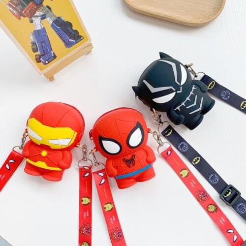 Marvel Ironman Spiderman Childrens 3D Bag Mini Shoulder Bag Cartoon Panther Silicone Coin Purse Boy Crossbody Bags