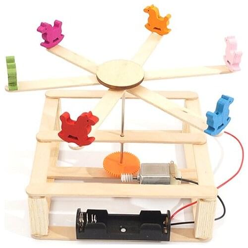DIY Wooden Assembling Physics Circuits Teaching Electric Carousel Model Kit Toy Kids Development Educational Experiment for STEM