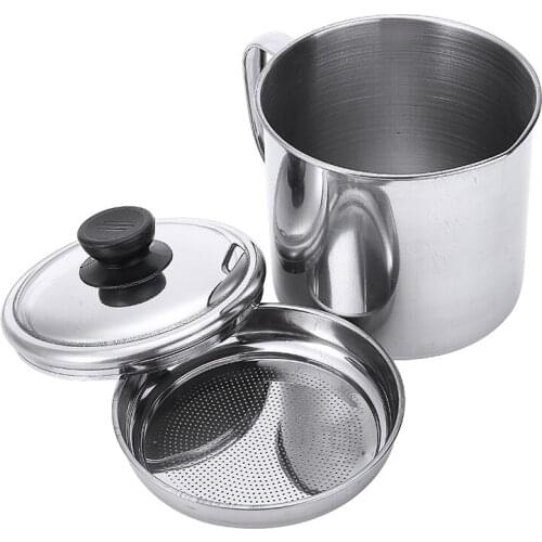 1.8L Oil Filter Pot Storage Can Reusable Stainless Steel Oil Strainer Pot Container Lard Tank Oil Filter Cup Kitchen Gadgets