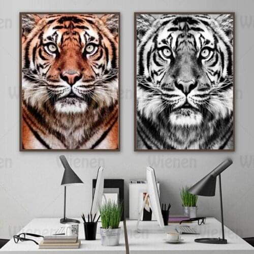 Color Black White Wild Animal Tiger HD Prints Canvas Painting Nordic Poster Modern Wall Art Home Decoration Gallery Wall Picture