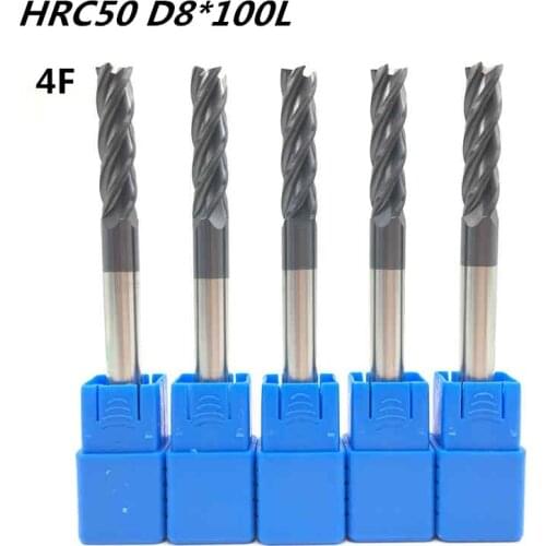 5Pcs 4F-D8*100L HRC50 material Carbide Square Flatted End Mill 4flute mill diameter 8mm High-speed machine Milling Cutter