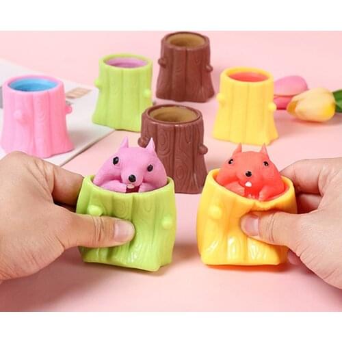 Squeeze Squirrel Cup Antistress Childrens Fidget Toy Evil Decompression Tree Stump Miniature Weird Play for Kids Adults