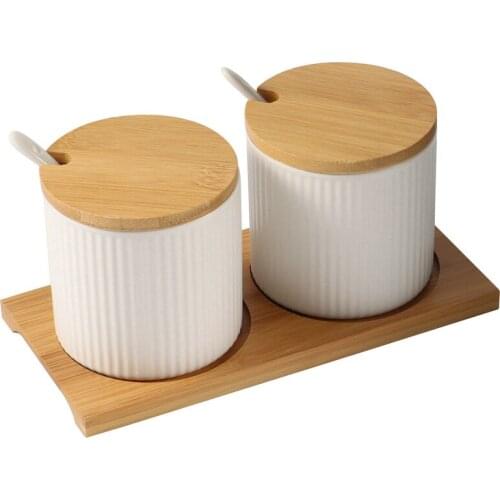 Ceramic Sugar Jar with Lids and Spoons,Condiment Jars for Home,Kitchen Storage Canister for Sugar,Tea,Coffee,Spice,White