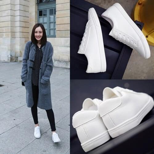 New Tenis Feminino Lace-up White Shoes Woman PU Leather Solid Color Female Shoes Casual Women Shoes Sneakers Zapatos Mujer