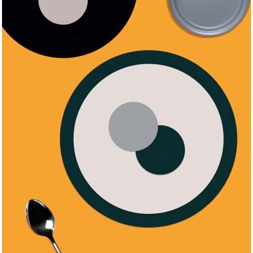 3 PCS Round Leather Placemat Solid Color Waterproof Non-Slip Heat Insulation Western Placemat + Coaster Two-Piece Set