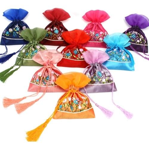 Patchwork Tassel Empty Sachet Bag Handmade Ribbon Embroidery Drawstring Bags lavender Packaging Bags Storage Pouch 50pcs/lot