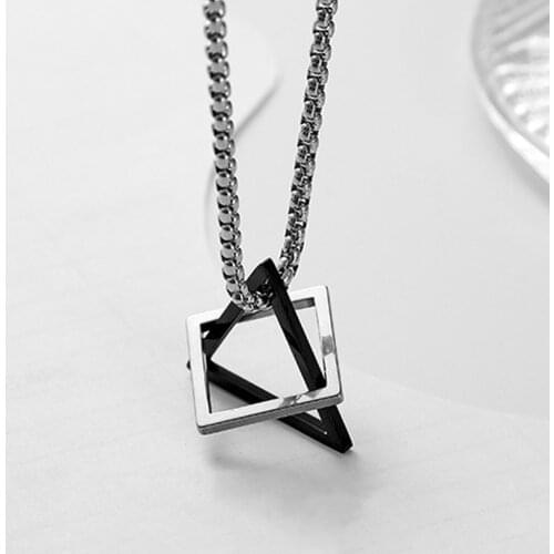 Fashion stainless steel necklace tide ins hip hop cold wind triangle square personality design necklace men and women pendant