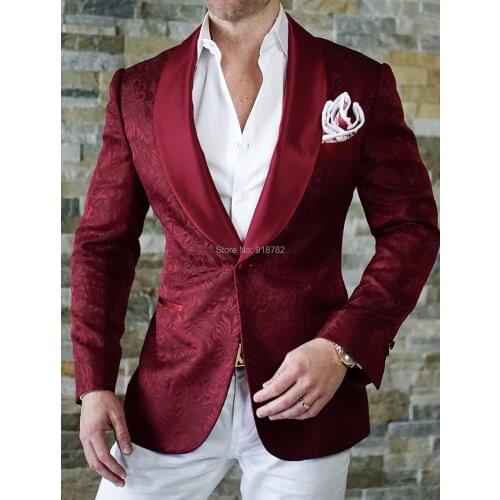 Terno Masculino Slim Fit 2018 Burgundy Coat With White Pant Costume Mariage Homme Groom Suit Men Wedding Suits For Men