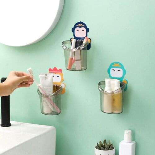 Bathroom Punch Free Toothbrush Toothpaste Rack Cartoon Anime Toothbrush Holder Cup Wall Mounted Holder Container Organizer