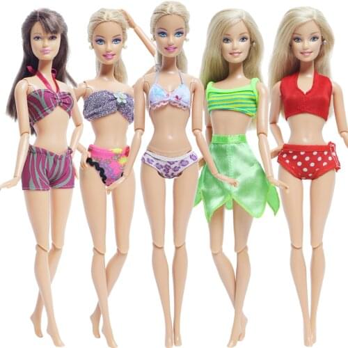 Hot Newest Doll Dress 5 Set/Lot Clothes for Barbie Doll Beach Swimsuit Bikini Mixed Style Tops Underwear Accessories Kids Toy