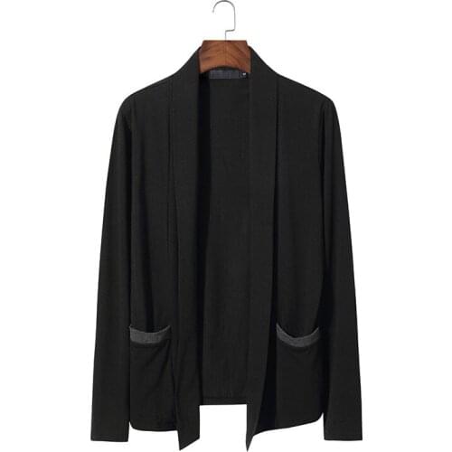 New Mens Cotton Cardigan Pocket Patchwork Turn-down Collar Spacious Autumn Spring Soft Clothes Knitted Casual Male Sweater Pull