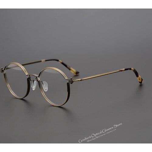 Japanese retro round titanium handmade eyeglasses frame for men and women myopia presbyopia prescription optics reading glasses