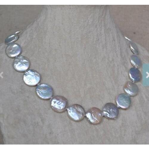Unique Pearls jewellery Store 18mm Big White Coin Genuine Freshwater Pearl Necklace Charming Women Gift Fine Jewelry