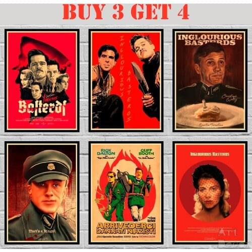 22 Designs Quentin Movie Inglourious Basterds Kraft paper Poster HomeDecal Painting Wall Sticker 42X30cm