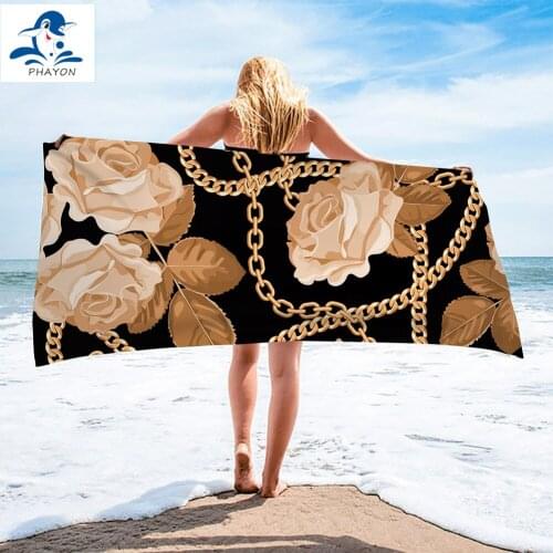 PHAYON Golden Rose Printed Microfiber Beach Towel for Adults 75*150cm Luxury Soft Bath Towel Water Absorbing Surf Robe Blanket