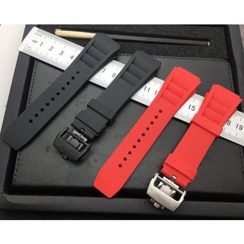 Soft quality 25mm Nature Soft Silicone Rubber Watchband For Richard Watch Mille Strap band Bracelet buckle spring bar free tools