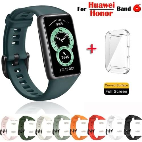 Silicone Strap For Huawei Band 6 Strap With TPU Full Screen Protector Case Replacement Watchband For Honor Band 6 Strap