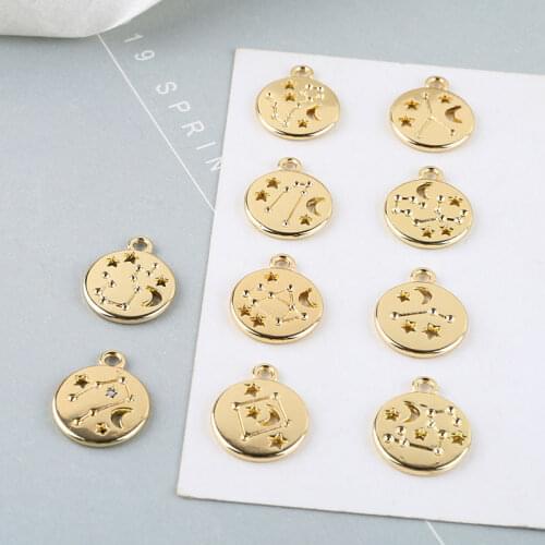 6pcs 18K gold twelve constellation Earring Modern Female Jewelry Women coin pendant DIY earrings necklace material accessories