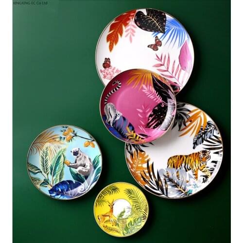 Nordic Fantasy Jungle Animal Dinner Plate Steak Plate Fruit Plate Double Dessert Tray Cake Stand Living Room Household Tableware