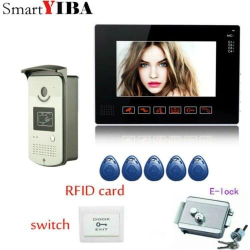 SmartYIBA Video Doorphone 9" Video Intercom+Exit Button+Power Supply Control ID Cards Doorbell Door Phone for Villa Families