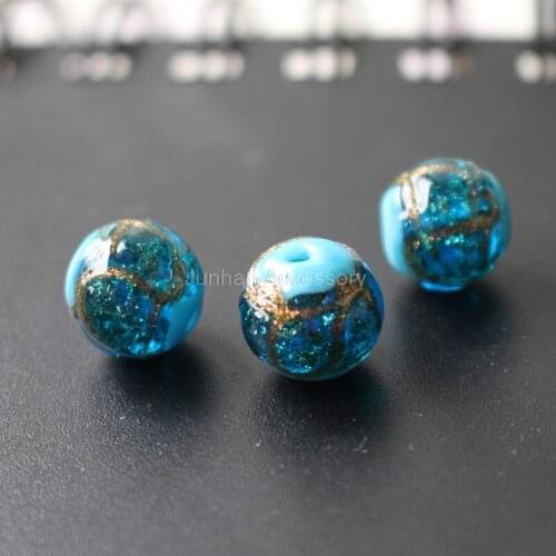 10pcs/lot 12mm Handmade Lampwork Glass beads with gold line Colorful Ocean Blue color
