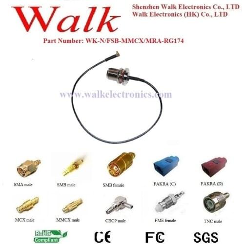 RF cable assembly: N female straight bulkhead to MMCX male right angle with RG174 cable