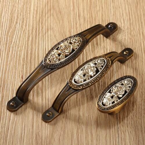 Vintage Alloy Door Handles Cabinet Drawer Wardrobe Closet Pull Handle Furniture Decorative Knobs Single Hole/96mm/128mm
