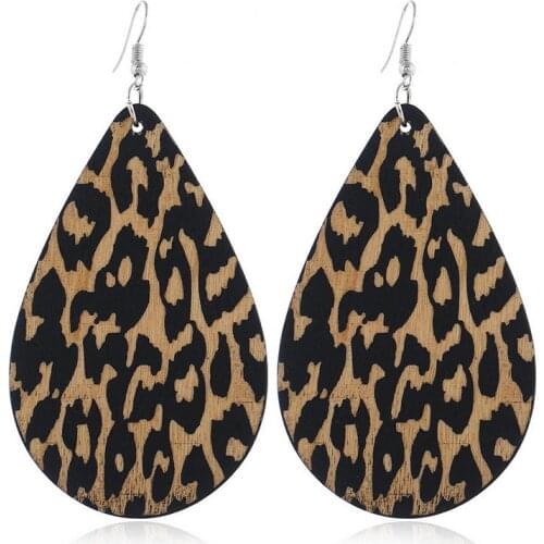Pave Leopard Print Natural Wood Teardrop Earrings for Women Fashion Cheetah Motif Wooden Jewelry Wholesale