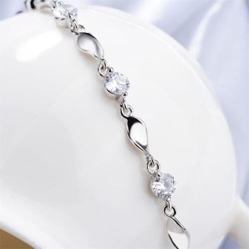 Personality Twist Sheet Crystal Bracelet For Women Jewelry Trendy 925 Sterling Silver Bracelet Female Accessories Princess Gift