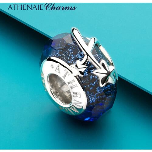 ATHENAIE S925 Sterling Silver Murano Glass Shine Star Meteor Charms fit Bracelet Necklace Gifts for Women