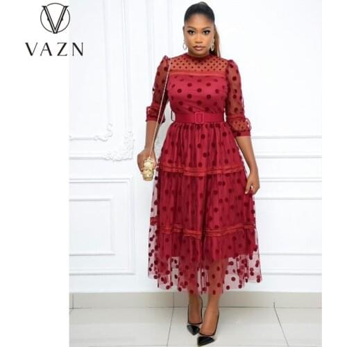 VAZN 2021 Hot Popular Dot Plus Size Dress Young Sexy Club Dot Sweet Chiffon High-end Half Sleeve Women Ball Gown Maxi Dress